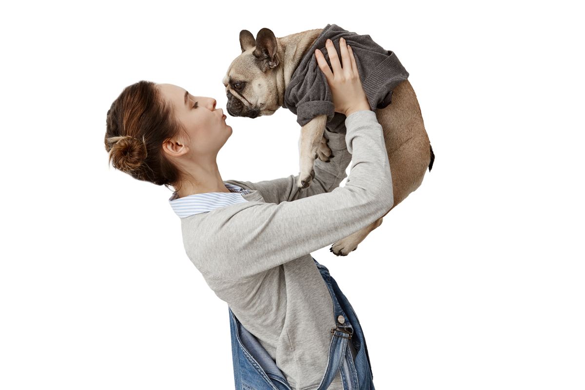 Woman holding a dog